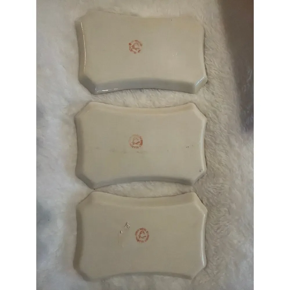 Set of 3 Vintage Weisley China Hand Painted Floral Trinket Dishes Gold Trim